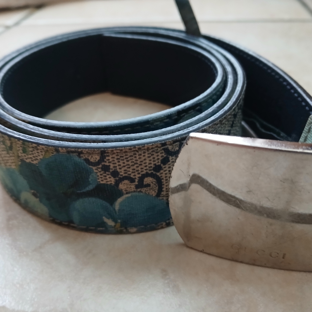Gucci Blue Floral Belt Unisex